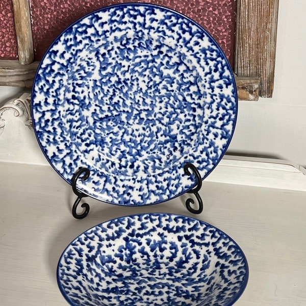 Country Time Blue by Royal Majestic Blue Splatter Stoneware, Dinner Plates and Rim Soup Bowls.****SOLD INDIVIDUALLY