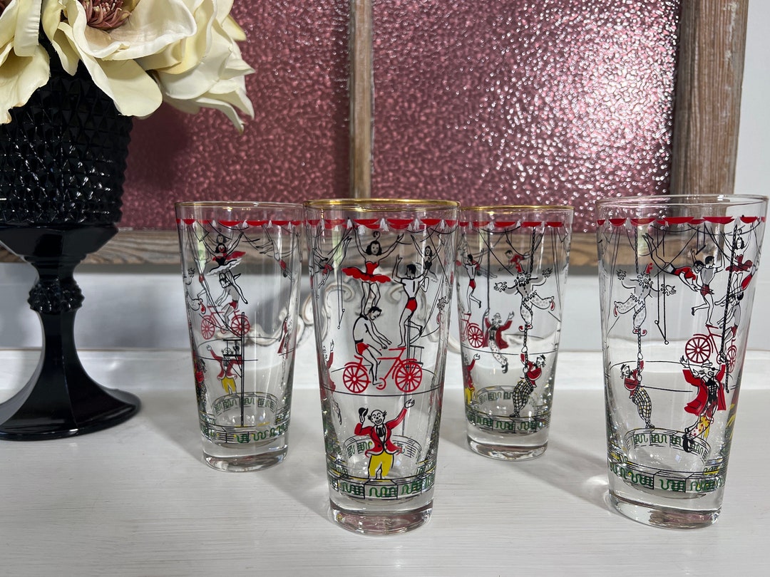 Libbey Circus Highball Glasses Set of 4 1950's Acrobats Etsy