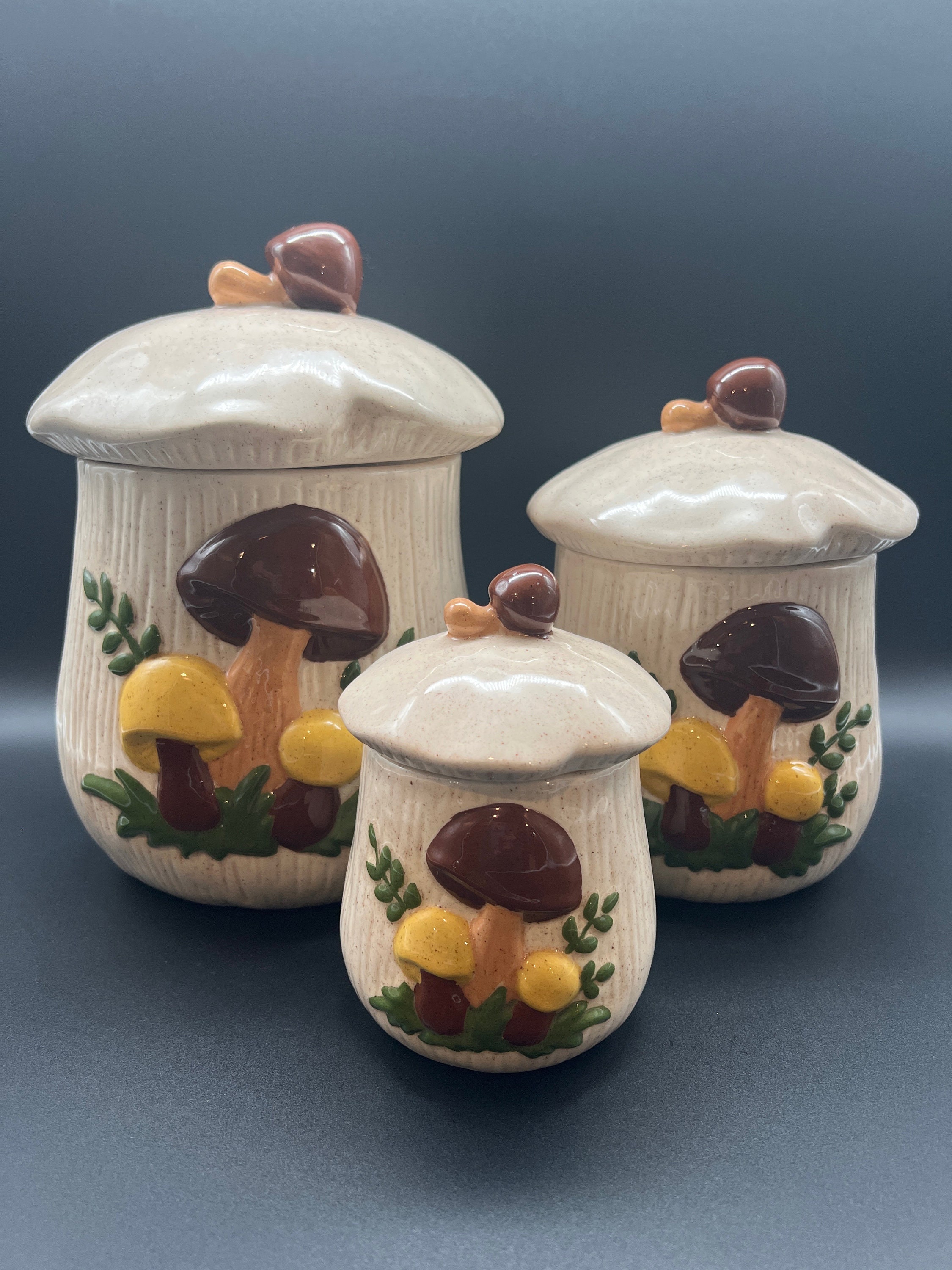 Vintage MCM Brown Mushroom Top Ceramic Flour Canister by Holiday Desig –  The Cupboard Shop NJ