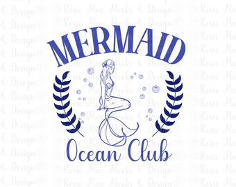 Mermaid Ocean Club PNG Cute Beachy Social Hour Girls Only Digital Download Trendy VSCO Design Aesthetic Instant Upload POD Print on Demand
