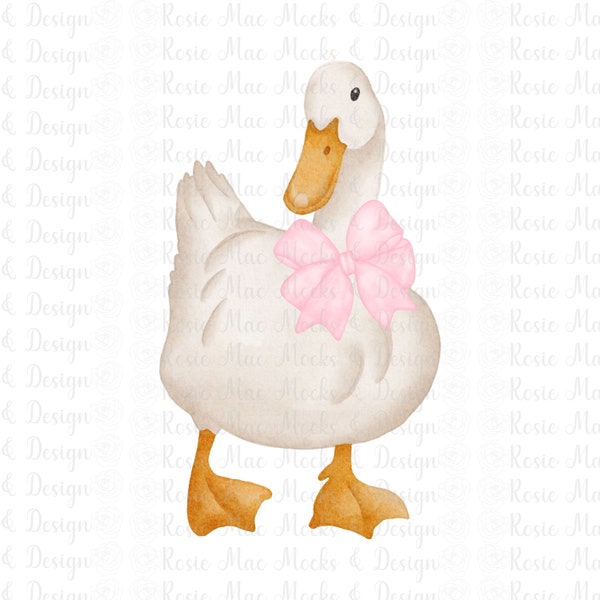 Coquette Duck PNG Cute Watercolor Farm Graphic Vintage Baby Zoo Animals with Bow Trendy Aesthetic Instant Upload POD Print on Demand