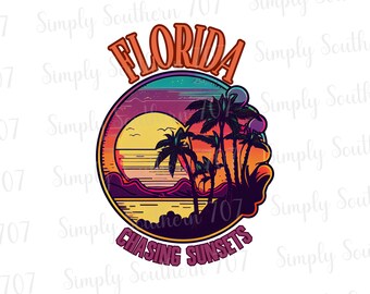 Retro Florida PNG Beachy Design Chasing Sunsets PNG Coconut Girl Digital Downloads VSCO Girl Trendy Design Aesthetic Upload Surfer Graphic