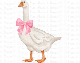 Coquette Goose PNG Cute Watercolor Farm Graphic Funny Vintage Baby Zoo Animals with Bow Trendy Aesthetic Instant Upload POD Print on Demand