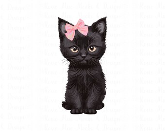 Coquette Kitten PNG Cute Kitty Download Funny Girly Cat Graphic Pink Ribbon Bow Trendy Aesthetic Instant Upload for POD Print on Demand