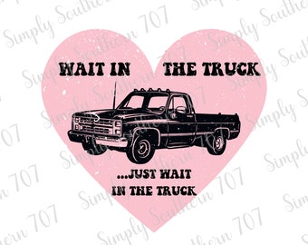 Retro vänta i lastbilen PNG digitala nedladdningar PNG-nedladdning västerländsk grafik countrymusik countrykonsert vintage distressed trendig design