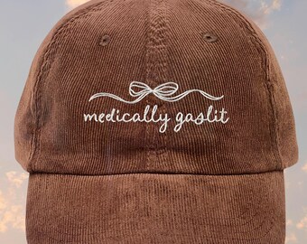 Vintage style brown corduroy hat undiagnosed pcos endometriosis arthritis fibromyalgia rare disease Vintage Embroidered Corduroy Dad Hat