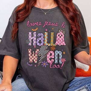 Jesus holy ghost Christian Halloween Shirts, 100% vintage wash Cotton Comfort Colors®, Faith Shirt, spooky Religious tee Hallowe'en crewneck