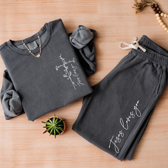 jesus loves you comfort colors custom sweatpants christian merch joggers tracksuit baggy sweatpants lightweight pants teen baptism gift