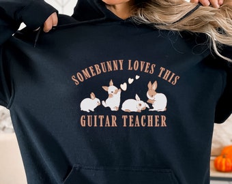 Guitar teacher gift bunny hoodies guitar teacher gift rabbit hoodie Teacher Shirt rabbit sweater guitar teacher bunny sweater music teacher