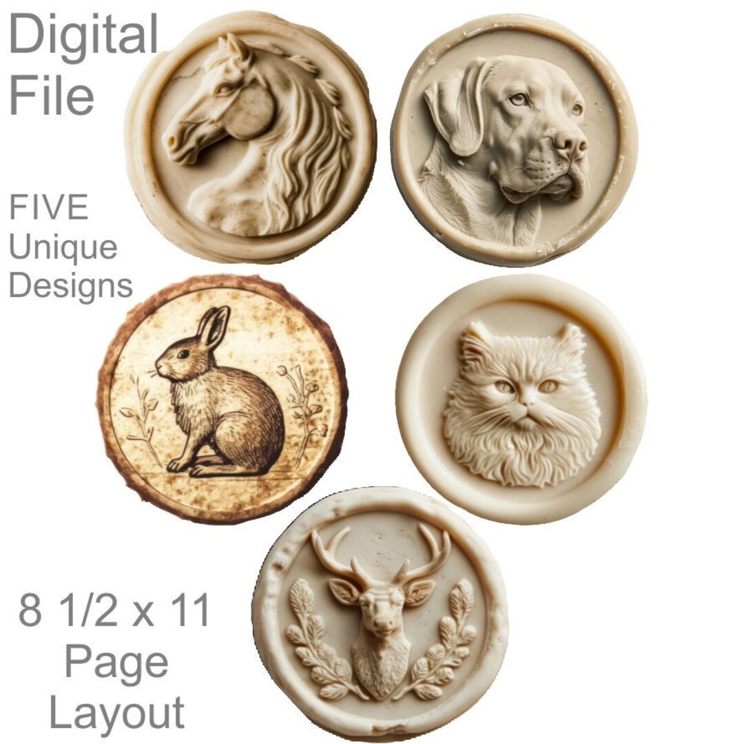 Printable Cabochons Animals Medallions 3d-look 5 Unique Designs 36 ...