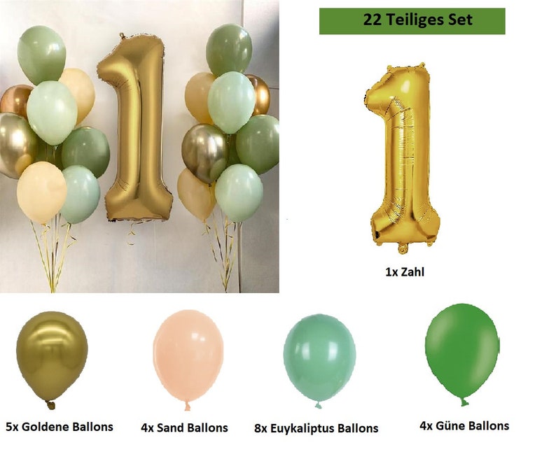 Ballon Set 1 Geburtstag in einem schönen grün ton Bild 2