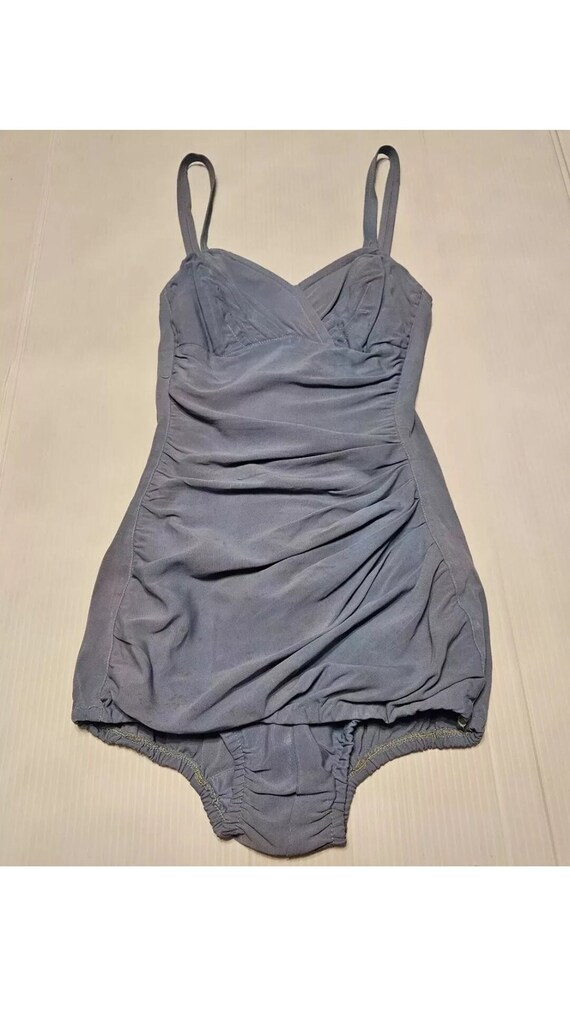 Vintage 40s Baby Blue Ruched Bathing Suit Swimsuit