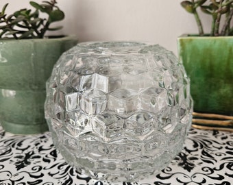 Vintage Homco Clear Glass Cubist Round Globe Fairy Lamp Candle Votive Holder 60s 70s MCM Decor