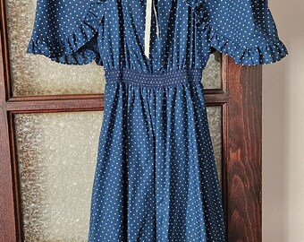 Robe 2 pièces robe d'été bleue à pois vintage des années 70 et veste