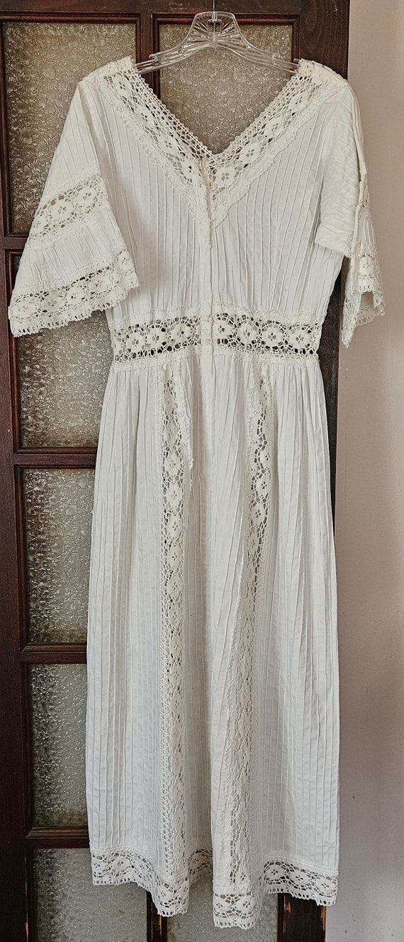 Vintage 60s 70s Mexican Wedding Maxi Dress White … - image 5