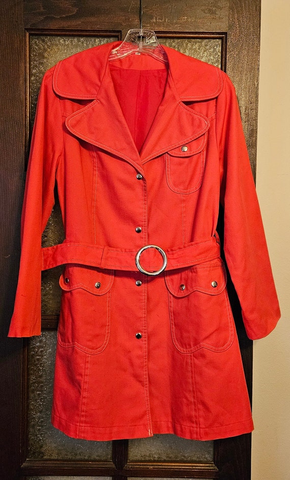 Vintage 70s Red JcPenney Big Collar Trench Coat Ja