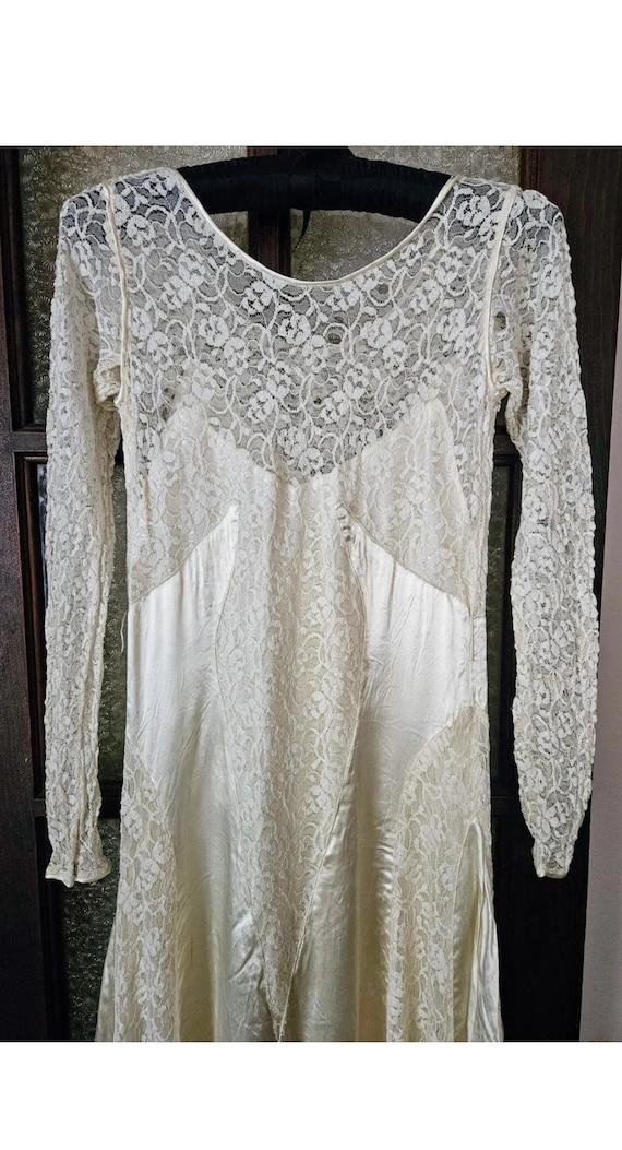 Antique 20s Wedding Dress Wounded Bird Ivory Lace 