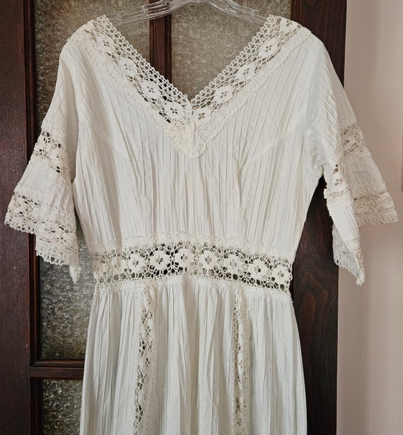 Vintage 60s 70s Mexican Wedding Maxi Dress White … - image 1