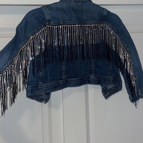 White Rhinestone Fringe Jacket Etsy