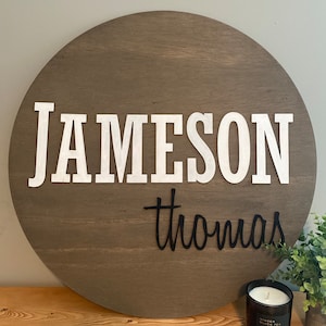 3D Wooden Round Nursery Name Sign: Custom Baby Room Decor
