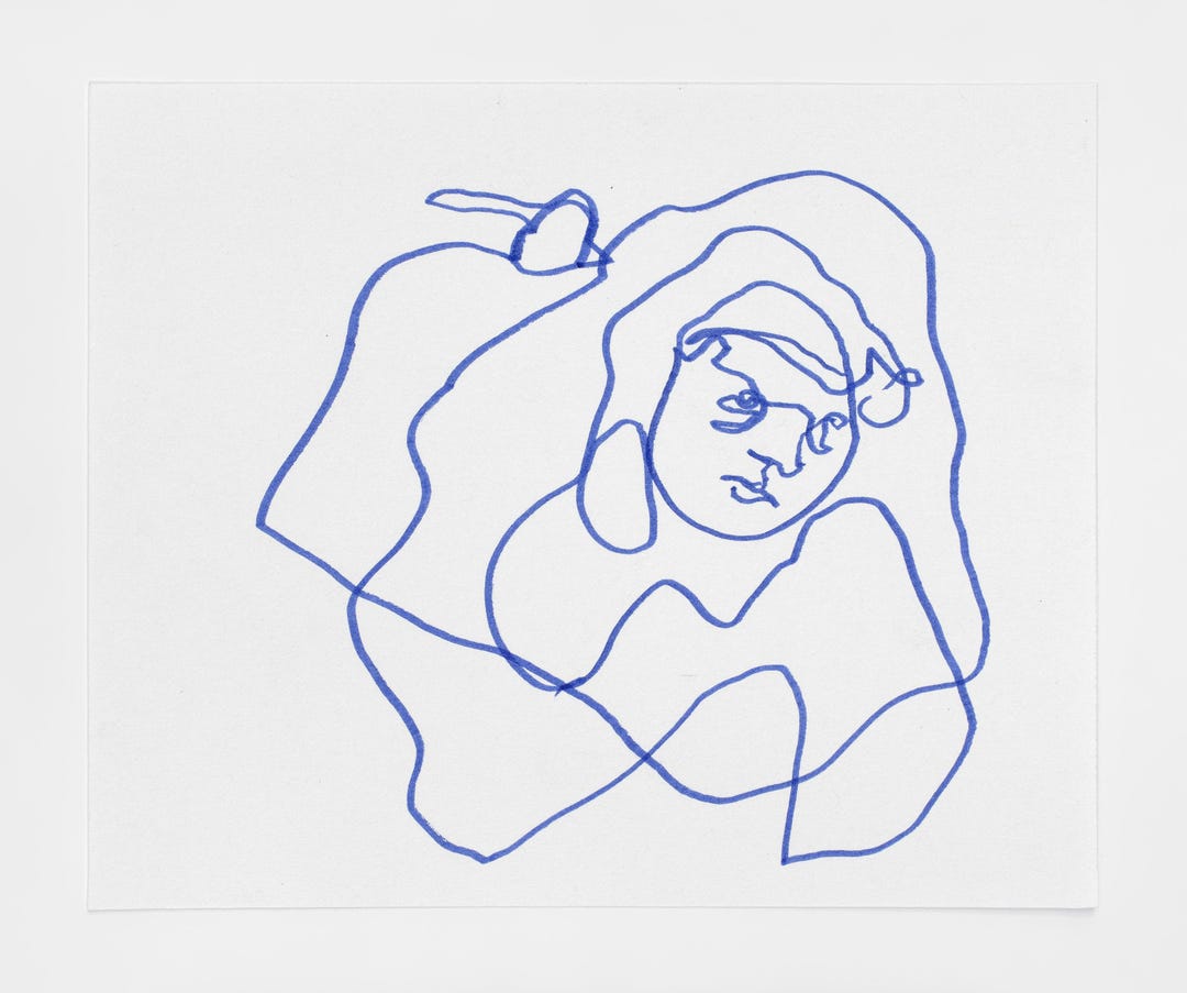 Blue Ink Line Blue Ink Line Art Portrait, Minimalist Wall Art, 7x8 Inch Original ...