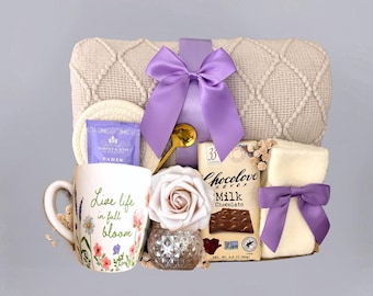 Birthday Gift Box for Women, Birthflower Gift Basket, Lavender Gifts, Care Package for Her, Birthday Gifts for Her, Spring Gift Basket