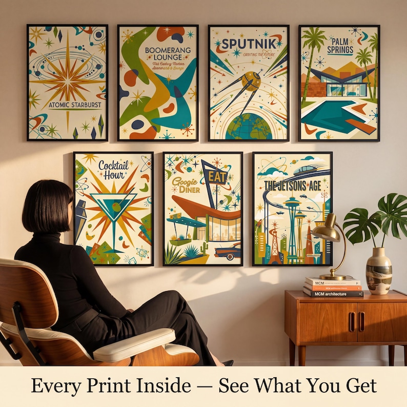 Atomic Age Mid-century Prints | 7 Retro-futurist Gallery Wall Set ...