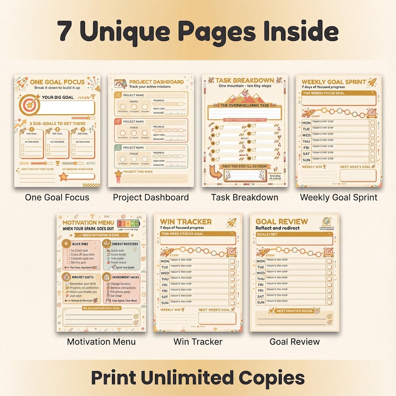 ADHD Goal Planner | 7-page Project Tracker | Task Breakdown, Win ...