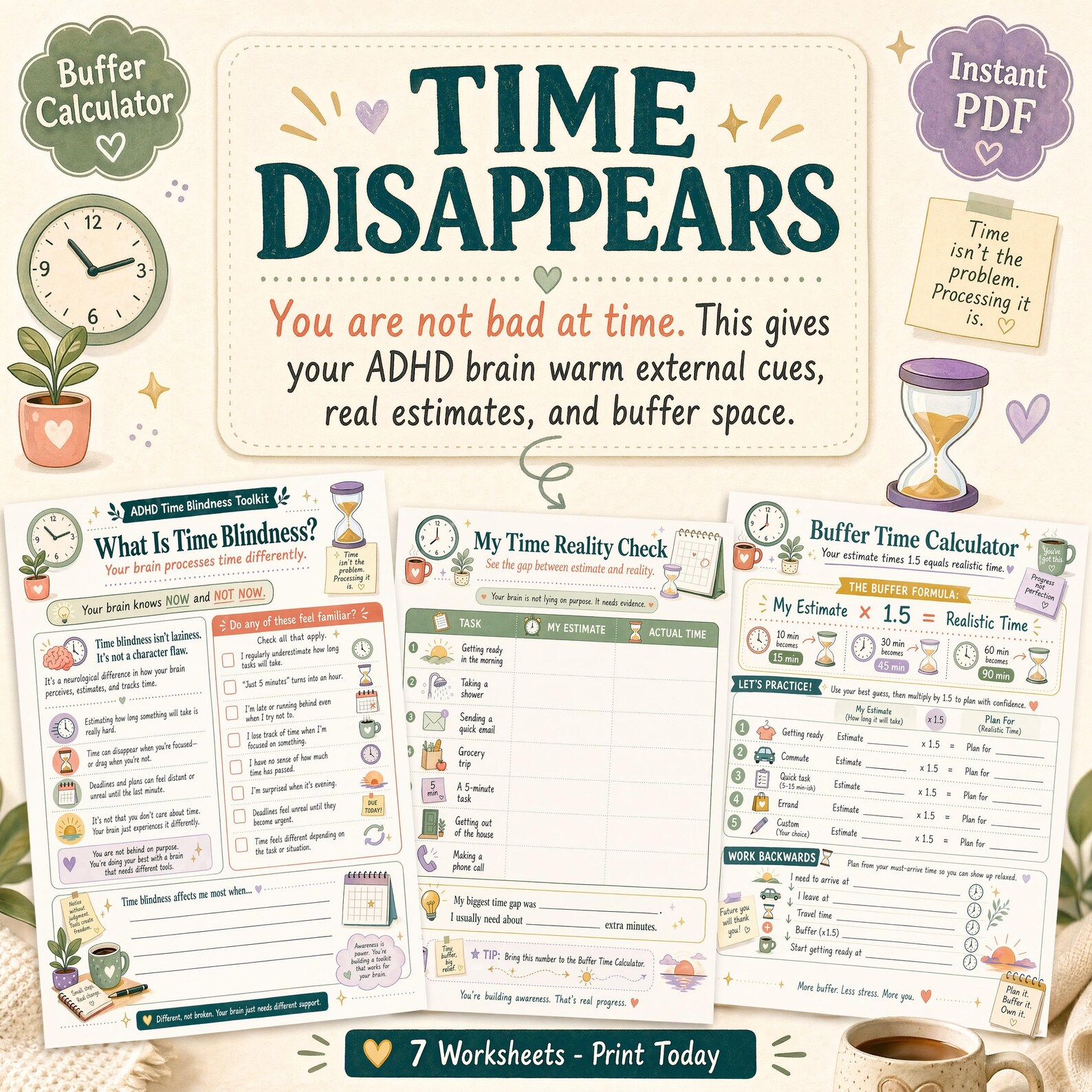 ADHD Time Blindness Toolkit for Women | Buffer Calculator (digital ...