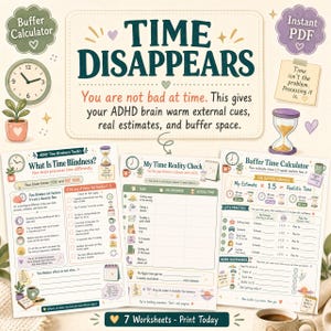 Kit de herramientas para la ceguera temporal por TDAH para mujeres / Calculadora de margen (PDF digital imprimible)
