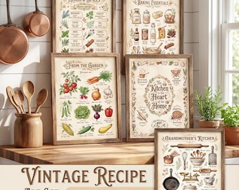 Vintage Kitchen Recipe Prints | Farmhouse Cookbook Art (Digital Download)