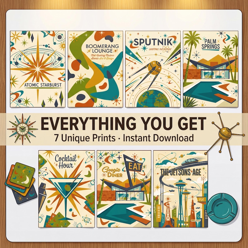 Atomic Age Mid-century Prints | 7 Retro-futurist Gallery Wall Set ...