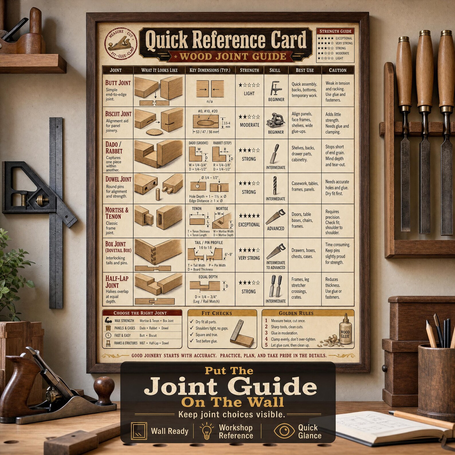 Wood Joint Guide | 10 Carpentry Charts, Joinery Types (digital Download ...