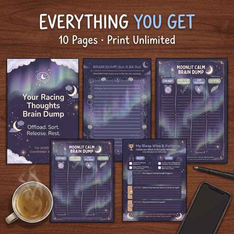 Adhd Racing Thoughts ADHD Racing Thoughts Brain Dump Toolkit | 10-page Night Journal ...