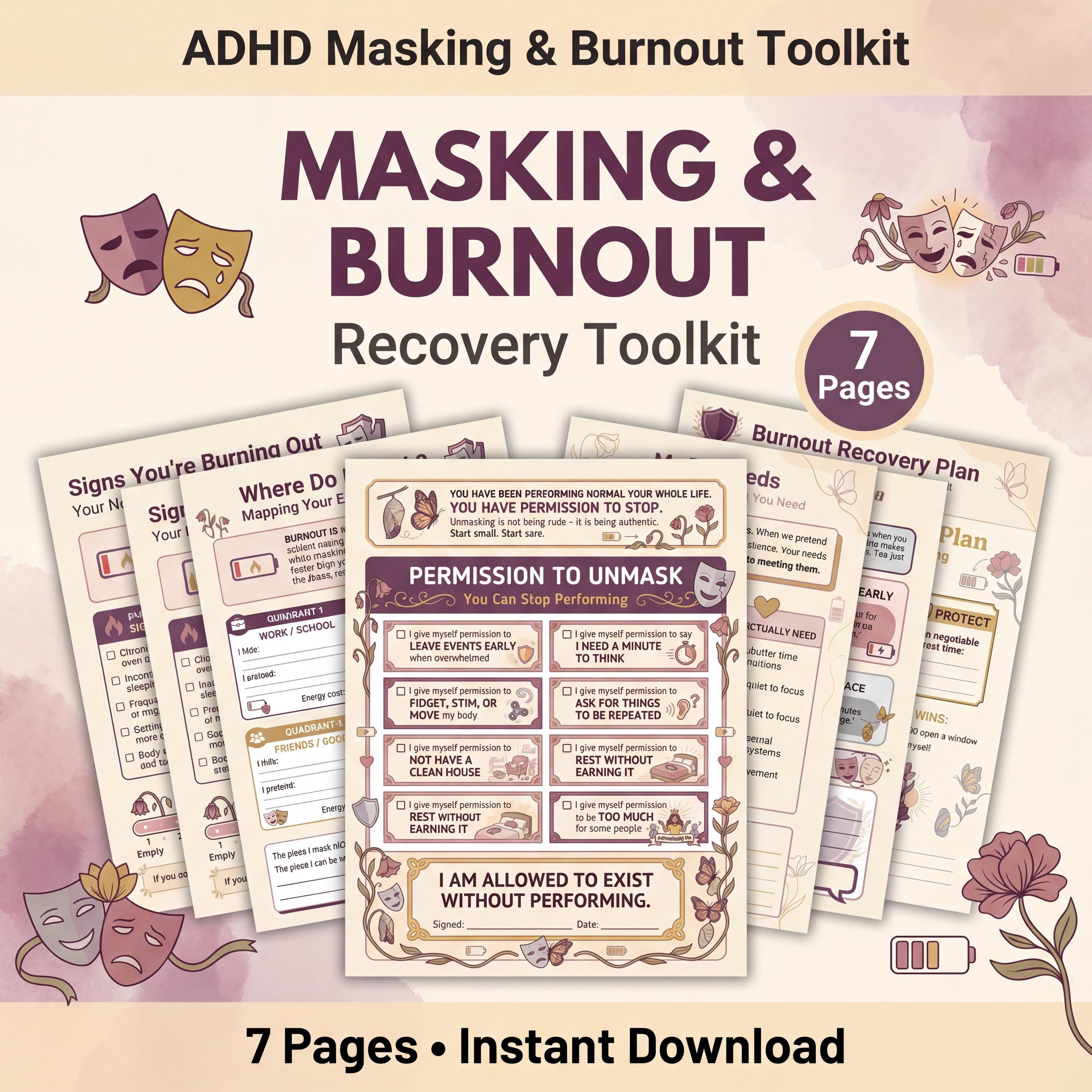 ADHD Masking Burnout Toolkit | Unmasking Guide & Boundary Scripts ...