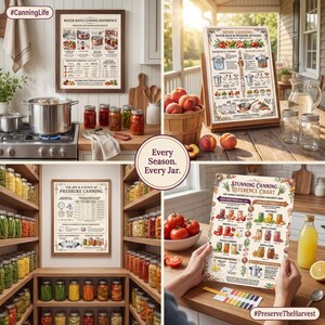 The Complete Home Canning & Preserving Guide - 10 Reference Charts (canning guide) in multiple settings - printable reference chart for home cooks and kitchen enthusiasts