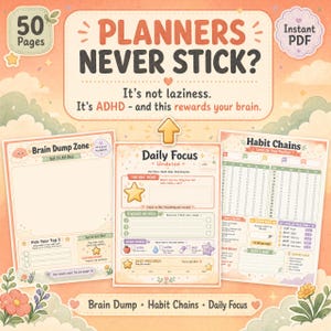Gamified ADHD Planner Printable | Brain Dump, Habit Tracker (Digital Download)
