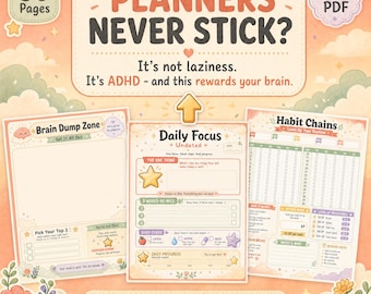 Gamified ADHD Planner Printable | Brain Dump, Habit Tracker (Digital Download)