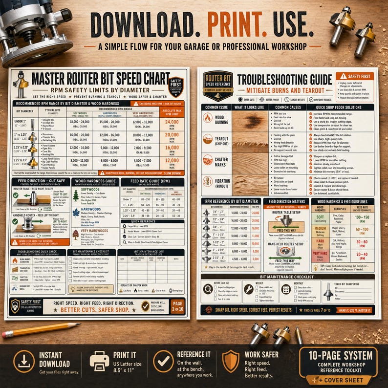 Router Machine Checklist Router Bit Speed Reference Chart | Woodworking RPM Guide, Setup ...