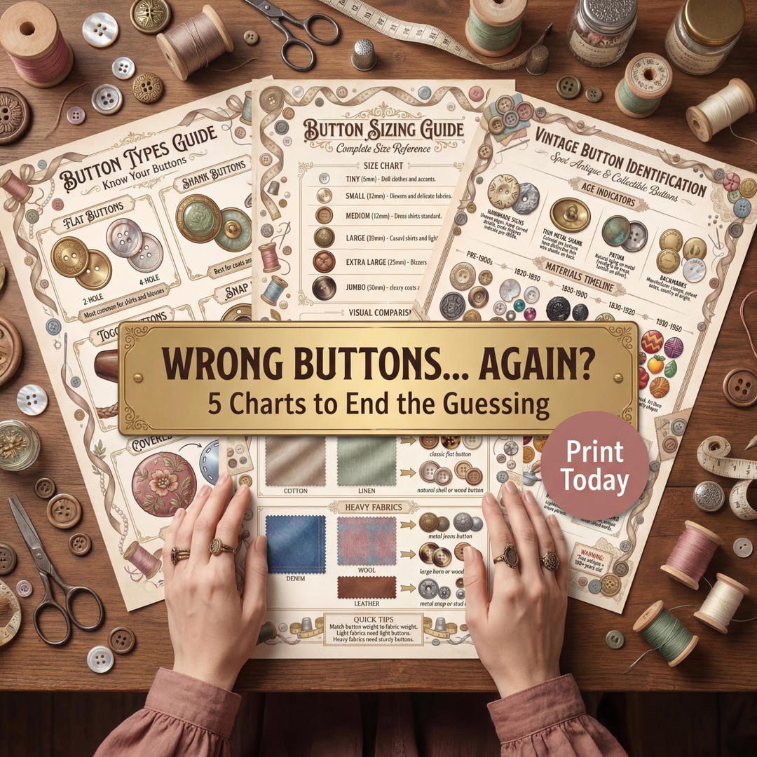 Cutton Code Id Line Vintage Button Identification Chart | Sewing Room Wall Art (digital ...