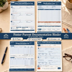 Foster Parent Documentation Binder | Printable Caregiver Logs for Placement, Visits, Medication, Mileage & Court Prep | Kinship Care PDF