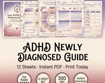 Guía para personas recién diagnosticadas con TDAH / Kit de herramientas de 12 páginas para los primeros 30 días / TDAH en adultos / Imprimible / Digital