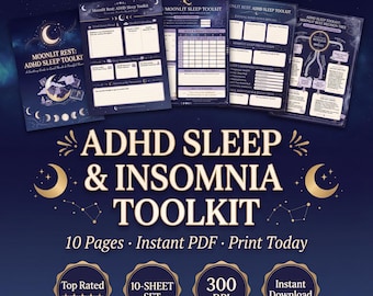 Kit de herramientas para el sueño con TDAH / Cuaderno de ejercicios de 10 páginas para el insomnio / Diario de pensamientos acelerados / Seguimiento del sueño / Imprimible / Descarga digital