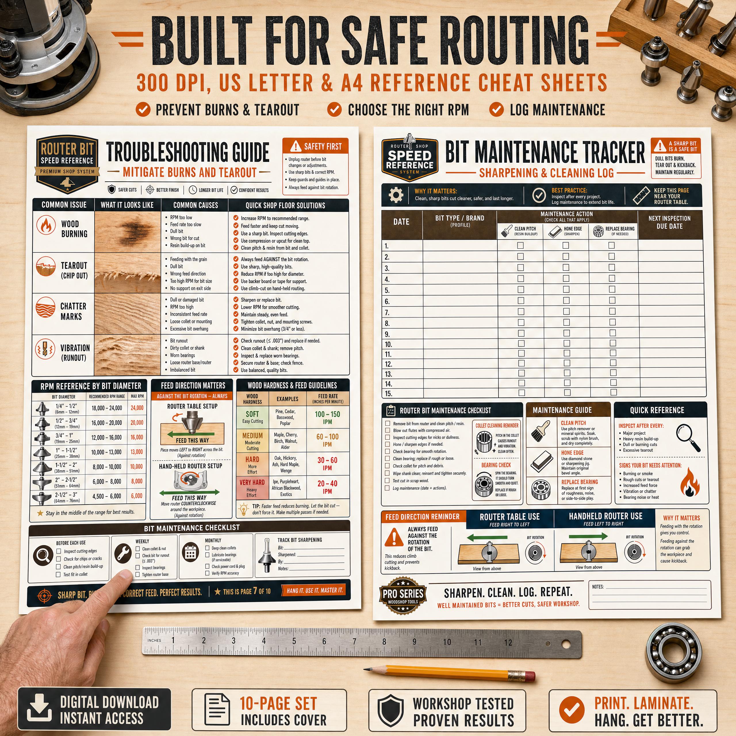 Router Bit Speed Reference Chart | Woodworking RPM Guide, Setup Checklist (PDF) - Etsy