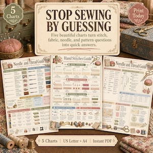 Sewing Reference Charts | Hand Stitches, Fabric, Needle Guide (Digital Download)