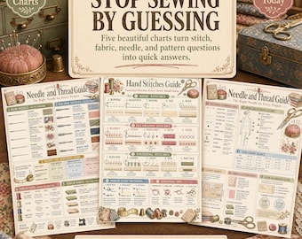 Sewing Reference Charts | Hand Stitches, Fabric, Needle Guide (Digital Download)