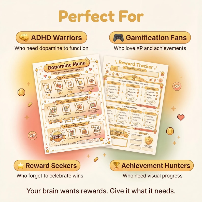 ADHD Dopamine Toolkit | 7-page Reward Planner | Gamified XP Tracker ...