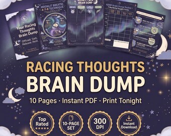 Kit de herramientas para el TDAH: pensamientos acelerados / Diario nocturno de 10 páginas / Pensamiento excesivo / Imprimible / Descarga digital