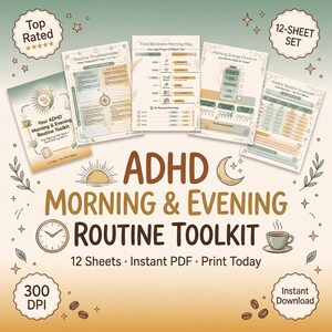 ADHD Morning Routine Toolkit: Evening Wind-Down, Bedtime Tracker & Time Blindness Map PDF