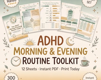 ADHD Morning Evening Routine Toolkit | 12-Page Daily Planner | Bedtime Routine | Printable | Digital